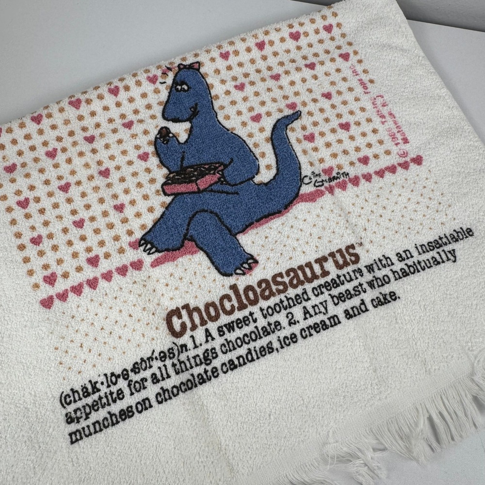 Vintage 1986 Cannon Chocloasaurus Hand Towel Cliff Galbraith Dinosaur‎ 80s USA